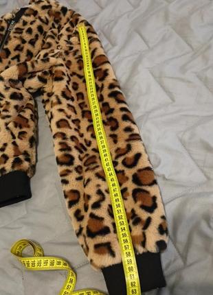 Леопардовый женский плюшевый бомбер, шубка бомбер леопардовый