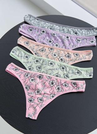 Жіночі стрінги з квітковим принтом 5шт