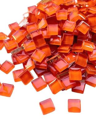 Кусочки мозаики 1*1 см цвет красно оранжевый (200-220 штук 200 грамм) из стекла. форма квадрат.
