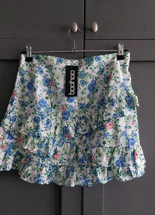 Фірмова трендова спідниця юбка міні в квітковий принт бренд pretty розмір м з рюшами2 фото