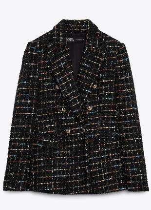 Zara твидовый пиджак тренч блейзер из твида кардиган праздничный пиджак с золотыми пуговицами