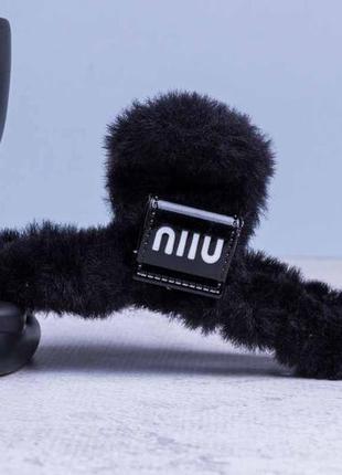 Черный краб для волос, пушистый меховой краб