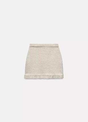 Трикотажная бежевая мини юбка с бахромой zara new