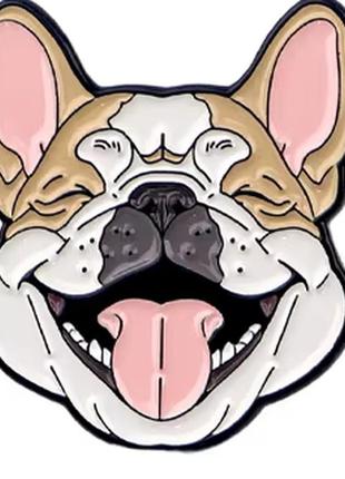 Брошка-брешка значок пін французький бульдог білий пес пес метал сердечко