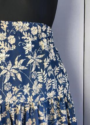 Женская юбка винтаж ретро длинная миди макси бежевая синяя хлопок женский женские женское в цветы4 фото