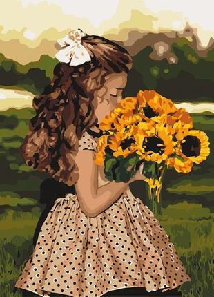 Картина за номерами "дівчинка з соняшниками" kho4662, 40х50 см