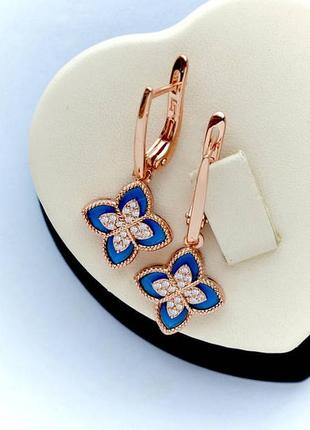 Позолоченные серьги синяя клевер подвески медицинское золото позолоченное серьги синий клевер подвески медзолото