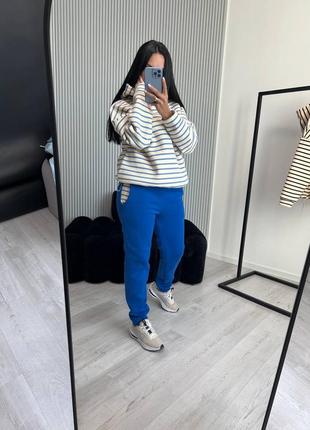 Костюм жіночий теплий з бавовни на флісі худі в полоску