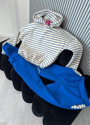 Костюм жіночий теплий з бавовни на флісі худі в полоску