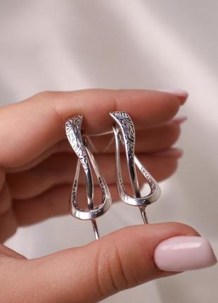Оригінальні срібні сережки чернене срібло