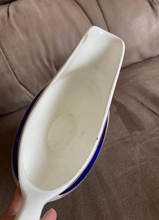 Соусник білий із синім будянський фаянсовий завод буди зісср антикваріат