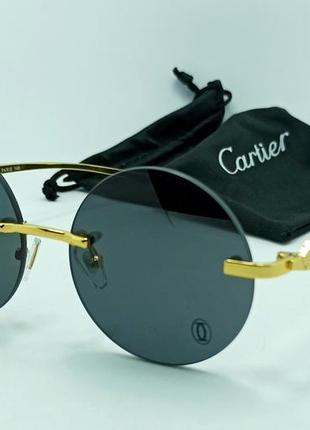 Очки в стиле cartier унисекс солнцезащитные черные круглые в золотом металле