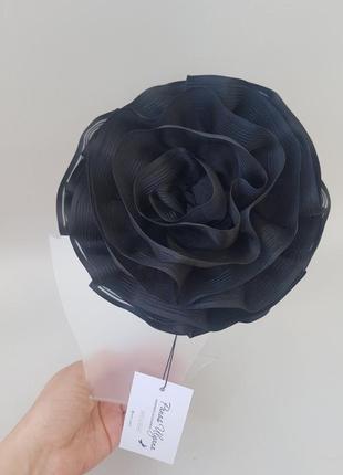 Брошь цветок черная из органзы - 18 см3 фото