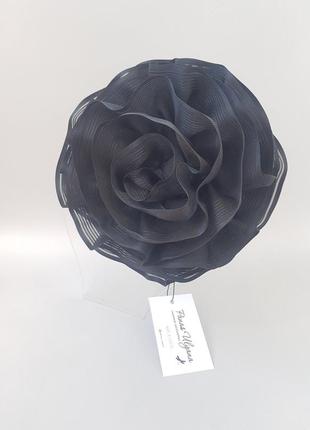 Брошь цветок черная из органзы - 18 см8 фото