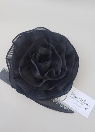Брошь цветок черная из органзы - 18 см4 фото