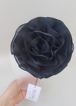 Брошка квітка чорна з органзи - 18 см9 фото