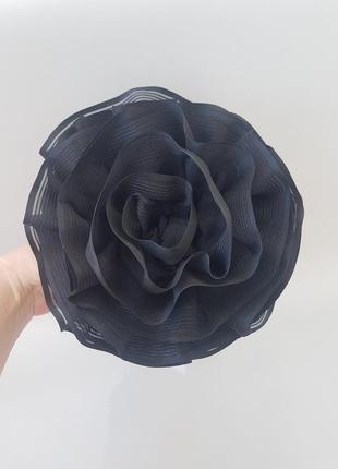 Брошка квітка чорна з органзи - 18 см2 фото