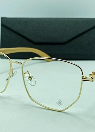 Окуляри в стилі chrome hearts унісекс іміджеві в золотому металі дужки дерево