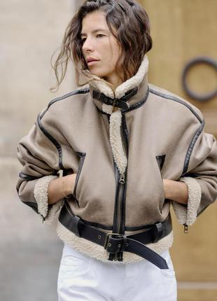 Двостороння куртка zara new xs s m | дублянка дублёнка