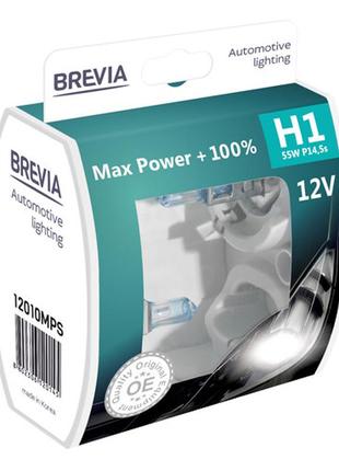 Галогеновая лампа brevia h1 12v 55w p14.5s max power+100% s2
