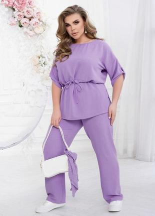 Костюм брючный женский красивый стильный классический блузка-туника и брюки больших размеров 46-68 арт 22522 фото