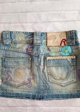 Винтажная джинсовая мини юбка с вышивкой replay2 фото