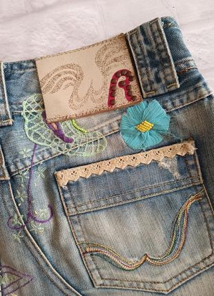 Винтажная джинсовая мини юбка с вышивкой replay3 фото