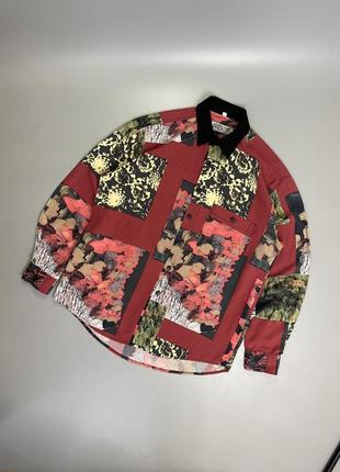 Красная винтажная рубашка lambertino с принтом, винтаж, легкая, принт, овершот, цветы