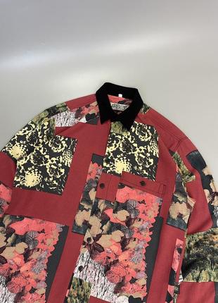 Красная винтажная рубашка lambertino с принтом, винтаж, легкая, принт, овершот, цветы
