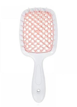 Продувная широкая расческа janeke для укладки волос и сушки феном superbrush plus hollow comb белая ручка8 фото