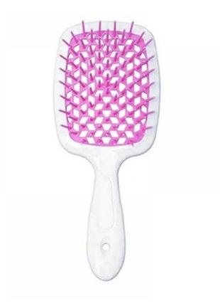 Продувная широкая расческа janeke для укладки волос и сушки феном superbrush plus hollow comb белая ручка2 фото