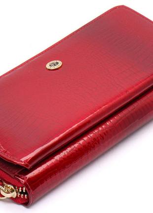 Гаманець червоний лаковий з натуральної шкіри із блоком для карток st leather s7001a