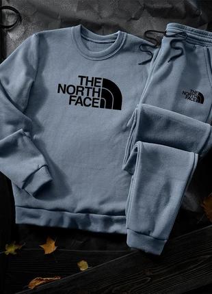 Теплый спортивный костюм the north face голубого цвета | мужской спортивный костюм зе норс фейс на флисе