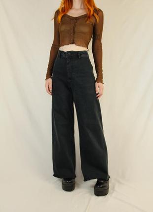 Джинсы черные серые zara высокая посадка брюки клеш широкие брюки палаццо кюлоты расклешенные свободные брюки