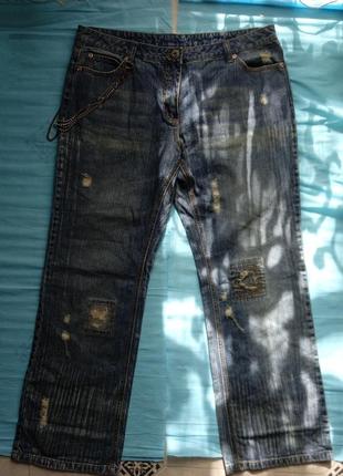 Трендовые синие джинсы в стиле 2000х клеш прямые baggy с потертостями и цепью2 фото
