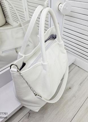 Жіноча стильна та якісна сумка з еко шкіри біла5 фото