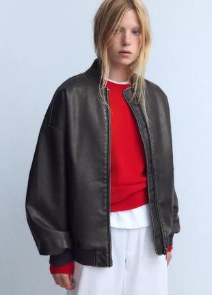 Куртка-бомбер коричневая женская zara new