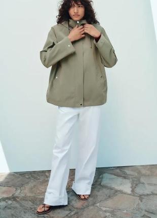 Прорезиновая куртка хаки удлиненная zara new