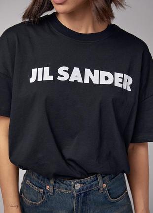 Трикотажная футболка с надписью jil sander - черный цвет, s (есть размеры)4 фото