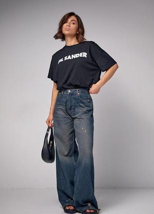 Трикотажна футболка з написом jil sander — чорний колір, l (є розміри)3 фото