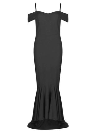 Черное вечернее платье макси с открытыми плечами и рыбьим хвостом boohoo3 фото