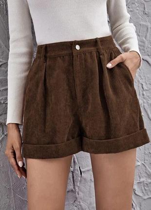 Коричневые вельветовые осенние шорты shein xs
