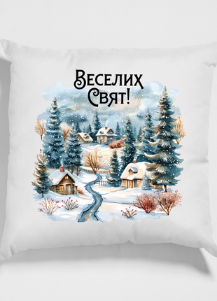 Декоративна подушка з новорічним принтом "веселих свят святковий пейзаж " push it