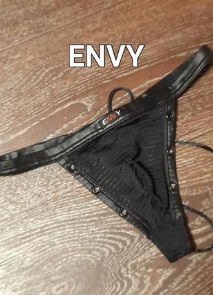 Envy откровенные полупрозрачные мужские трусы стринги р.s/ m шнуровка, имитация кожи