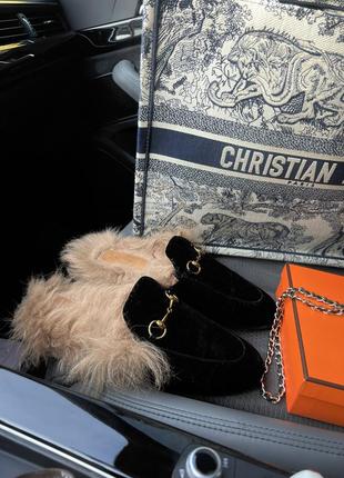 Полностью натуральные бархатные тапки лоферы gucci на меху