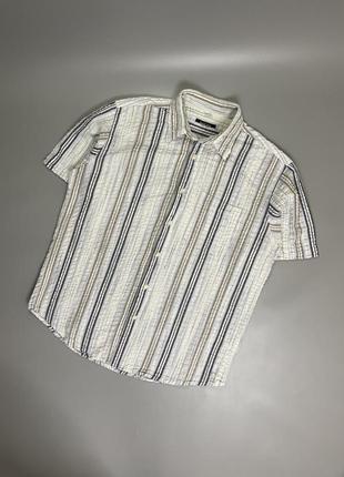 Світла літня сорочка basic line в смужку, молочна, кремова, гавайка, пляжна, теніска