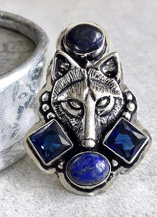 Індия, каблучка з ляпіс лазуритами та блакитними кварцами, р. 17,25