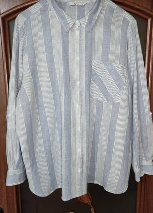 Льняная / коттоновая рубашка / блуза в полоску tu (лен, вискоза) батал, рукав-трансформер1 фото