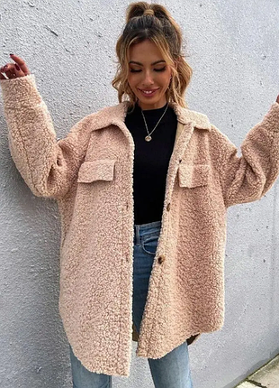 Рубашка - куртка  женская мех тедди 2 цвета  42-48 оверсайз sin1039-016/1tве