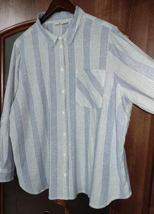 Льняная / коттоновая рубашка / блуза в полоску tu (лен, вискоза) батал, рукав-трансформер5 фото